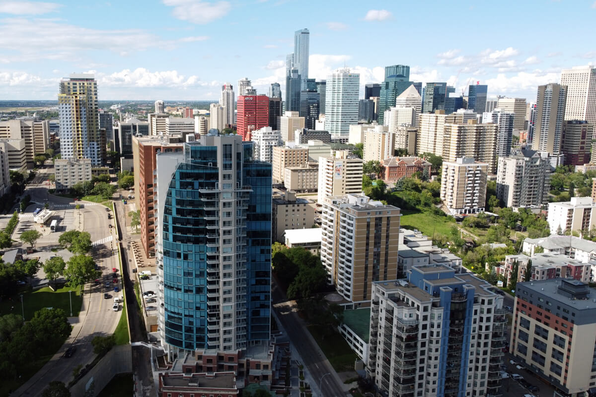 Roof tops of commercial buildings in Edmonton.