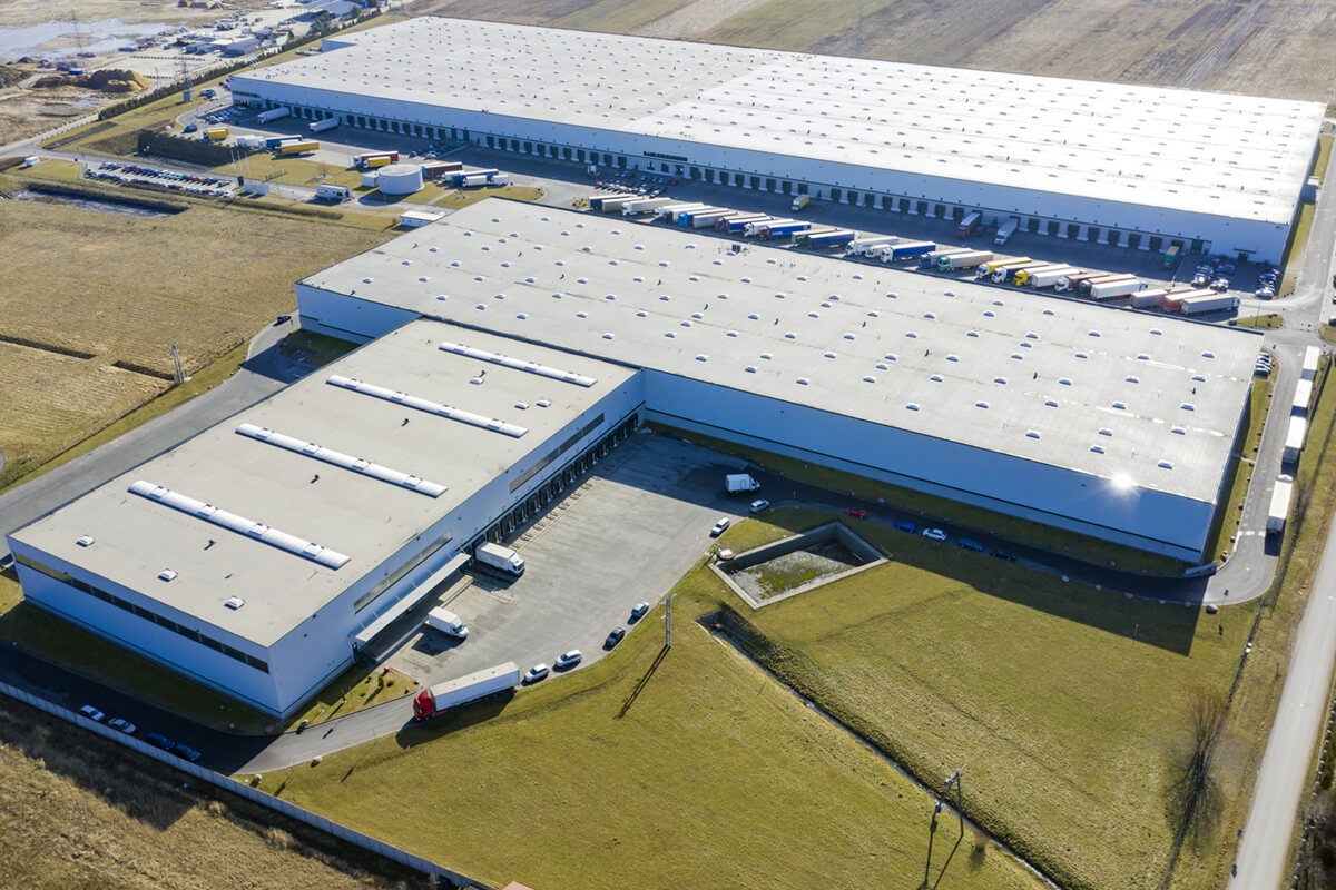 Commercial flat roofing of an industrial building.