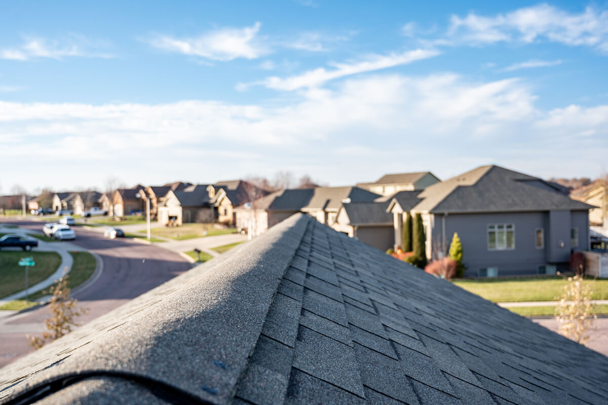 Shingled roofs in the neighbourhood.